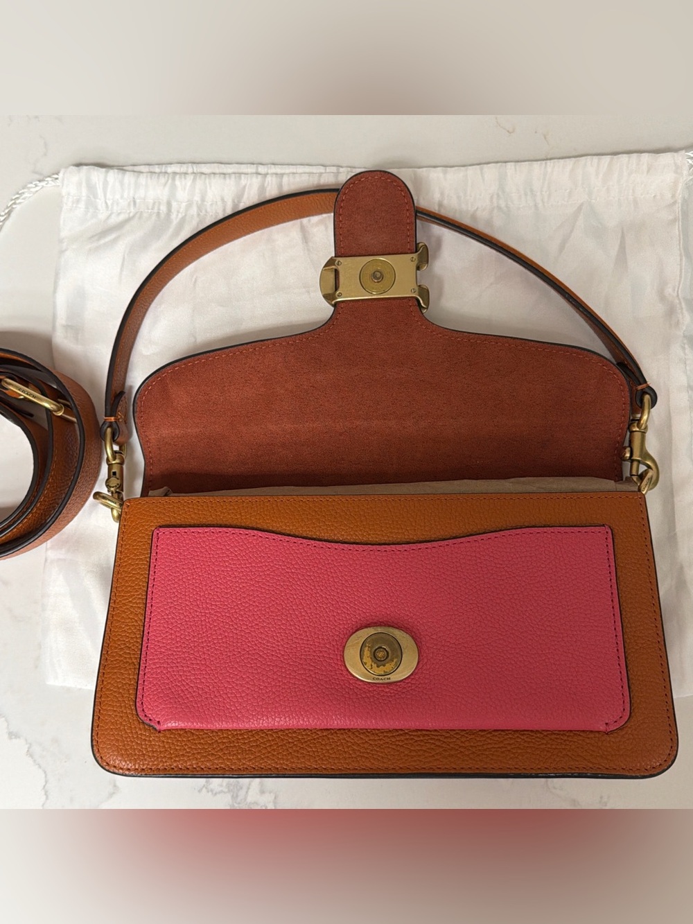 Coach Tabby 26 Pebbled Leather Crossbody in Tan and Pink with Gold 'C' Hardware - Picture 9 of 9